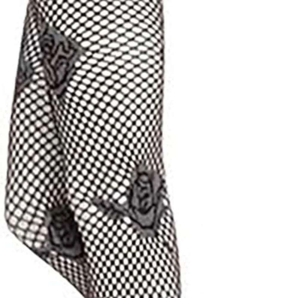 HUE Women's Tights Floral Net Fishnet S/M Steel-Grey & Brick-Red W/Black